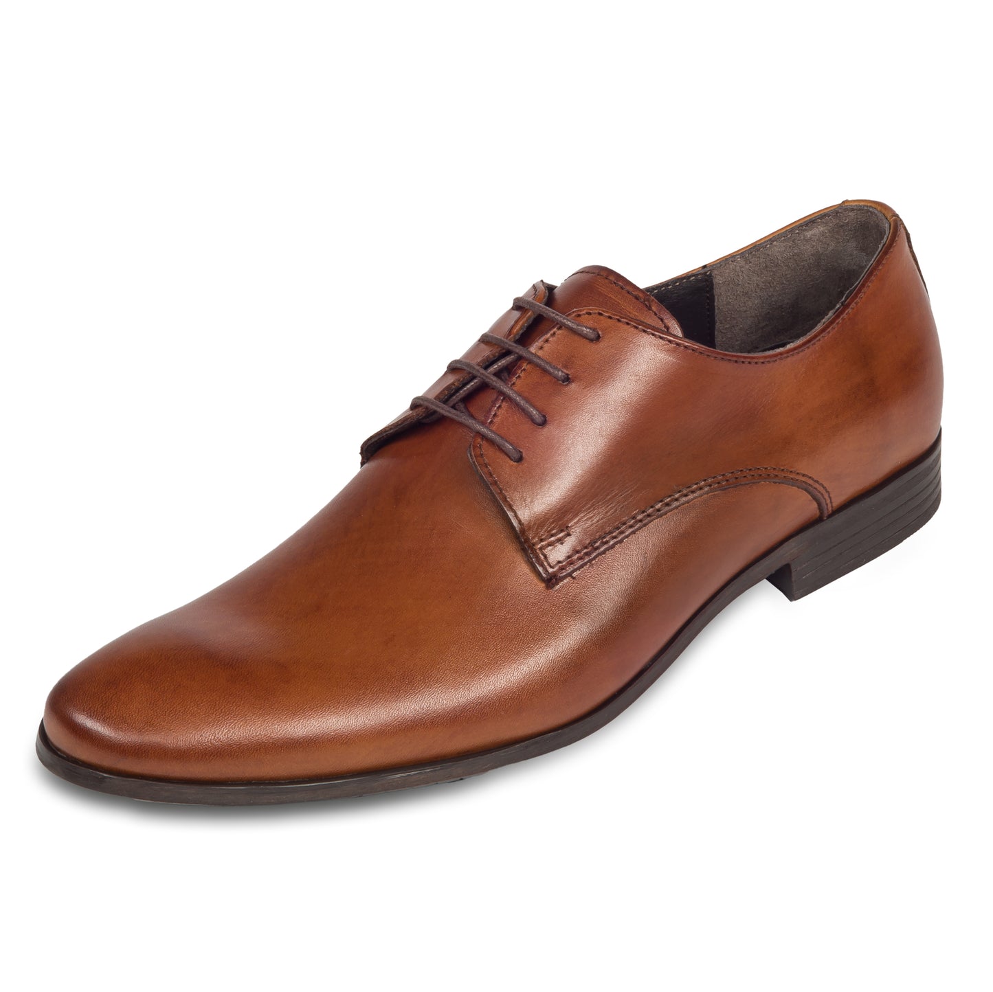 Nicola Benson | Leder Schnürer Plain Derby, rot-braun. Ansicht linker Schuh schräg