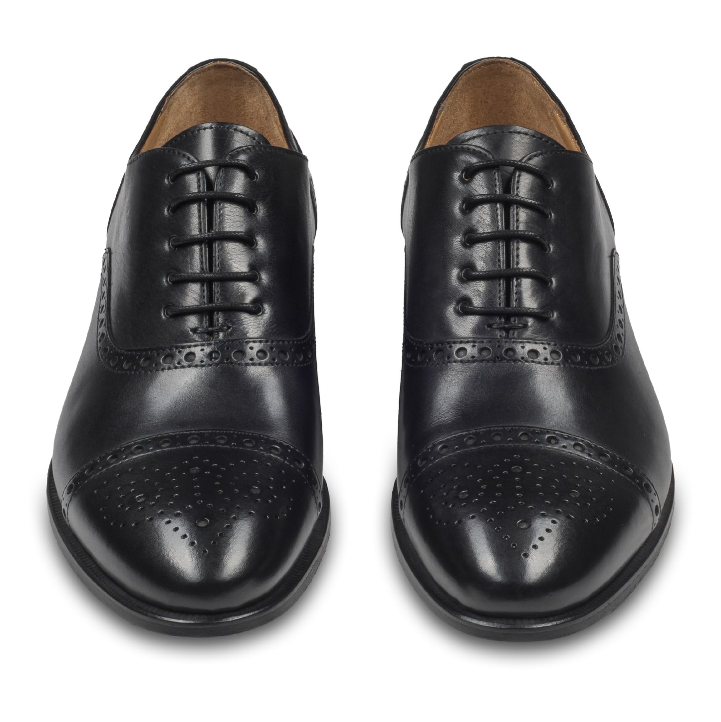 BRECOS Anzugschuhe Half-Brogue Oxford in schwarz, Durchgenäht. Paarweise Ansicht von vorne. Bei Sisento.