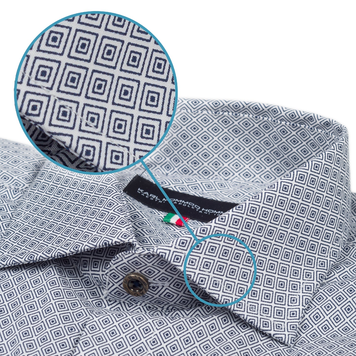 Karl Mommoo - Italienisches Herren-Hemd grau mit Karo-Muster, Baumwolle mit Elasthan, Modern Fit. Detailansicht