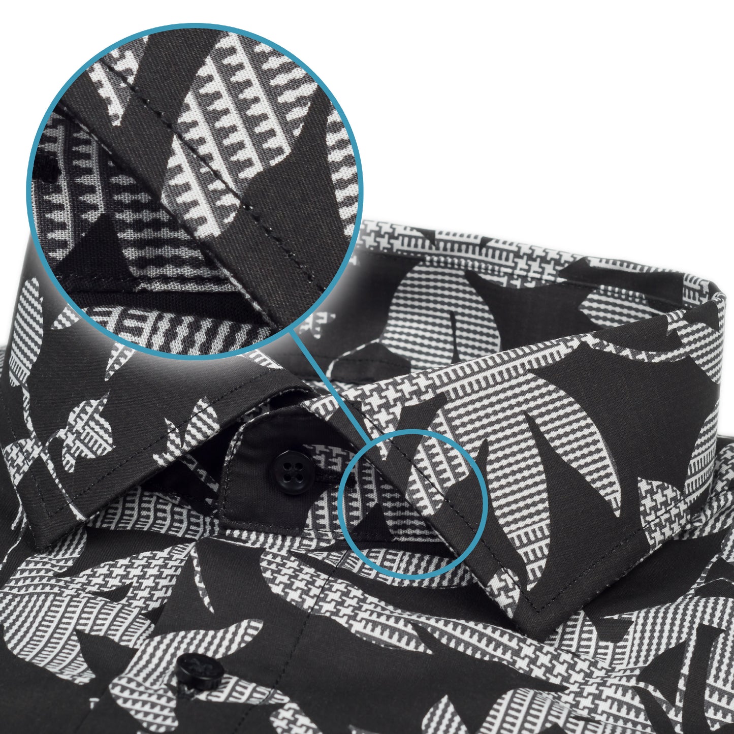 Karl Mommoo - Italienisches Herren-Hemd, schwarz/grau gemustert, Baumwolle mit Elasthan, Modern Fit. Detailansicht