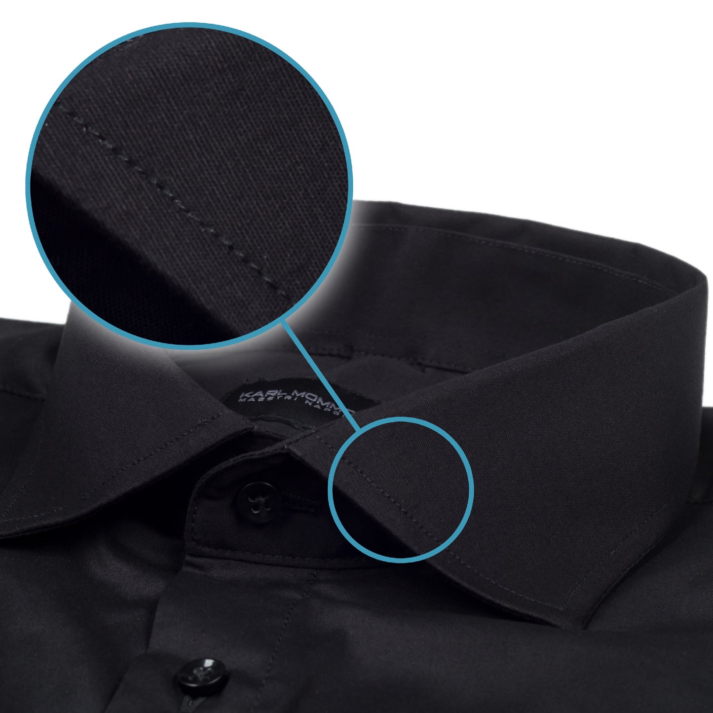 Karl Mommoo - Italienisches Herren-Hemd, schwarz, Baumwolle mit Elasthan, Modern Fit. Detailansicht