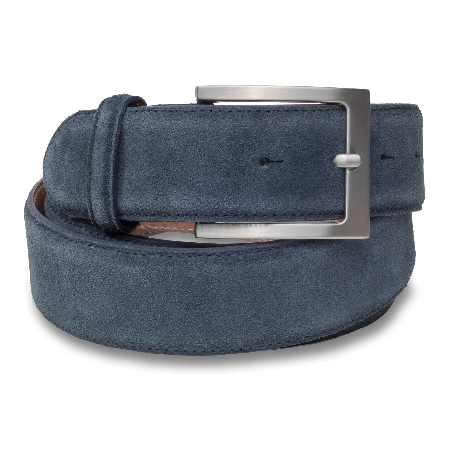 Ledergürtel blau, Velourleder, Schließe silber