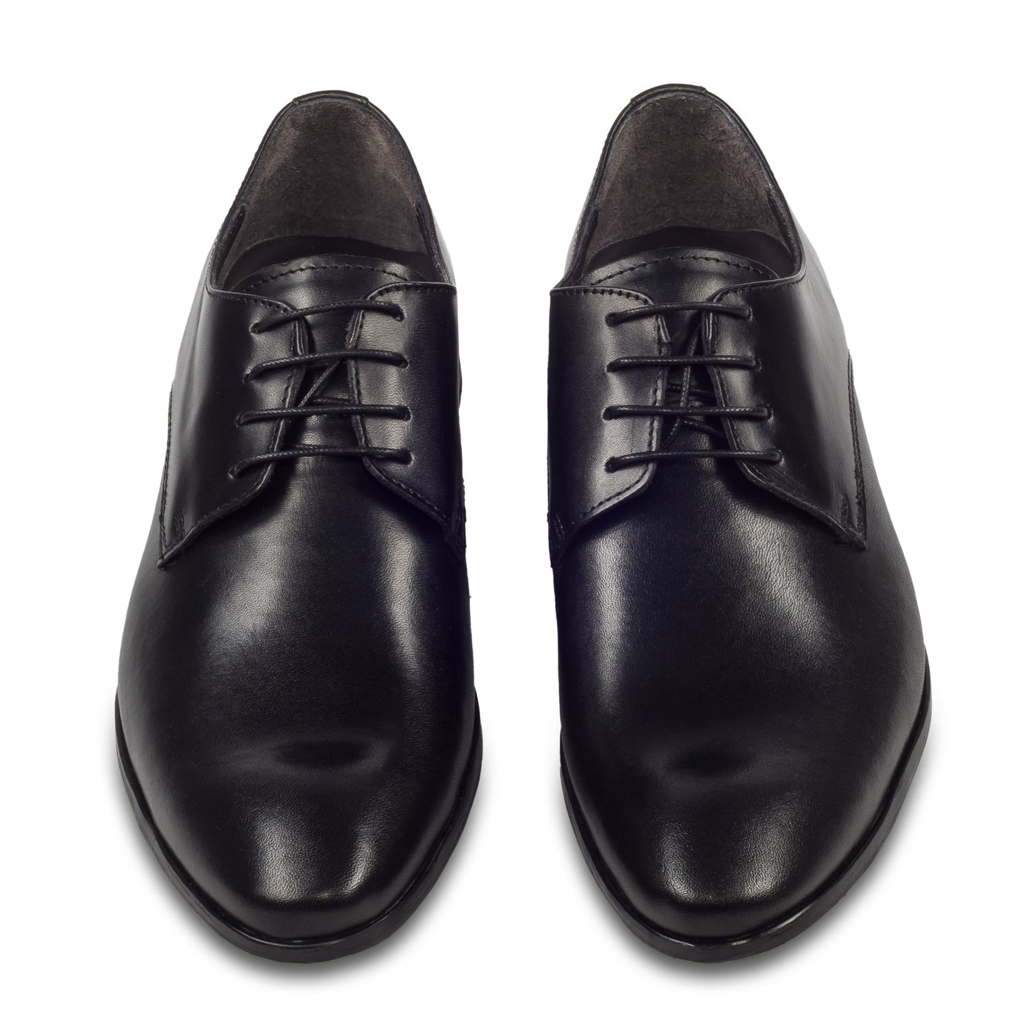 Nicola Benson Anzugschuhe Herren, Plain Derby Schnürer schwarz - Kalbsleder, handgefertigt. Made in Italy. Paarweise Ansicht von vorne.