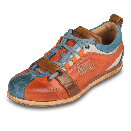 KAMO-GUTSU Leder Sneaker, orange/hellblau, Retro-Style (TIFO-017 gel ice arancio)