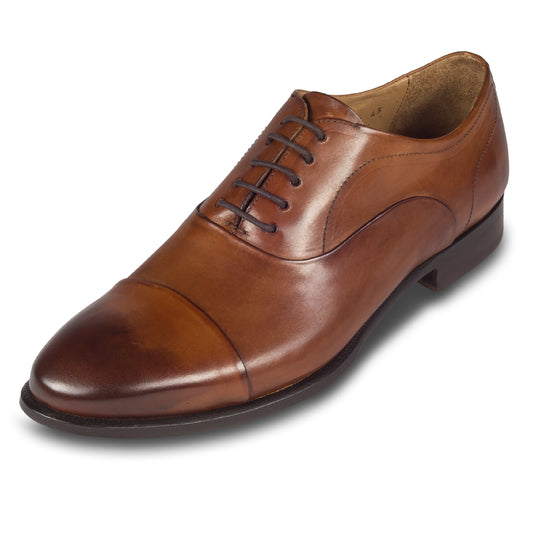 BRECOS Anzugschuhe | Captoe Oxford Schnürer cognac braun, Kalbsleder, durchgenäht