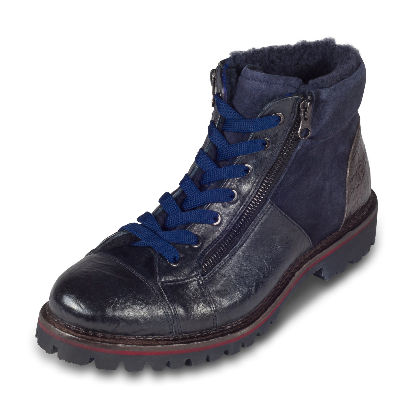 LORENZI Winterstiefelette Herren mit Lammfell & Reißverschluß, blau - Kalbsleder, handgefertigt