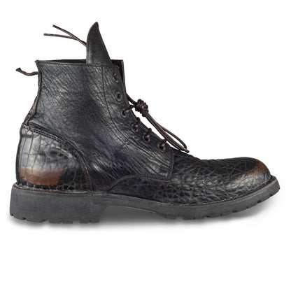 MOMA Schnürstiefelette Herren, braun/schwarz - Genarbtes Kalbsleder used-Look, handgefertigt