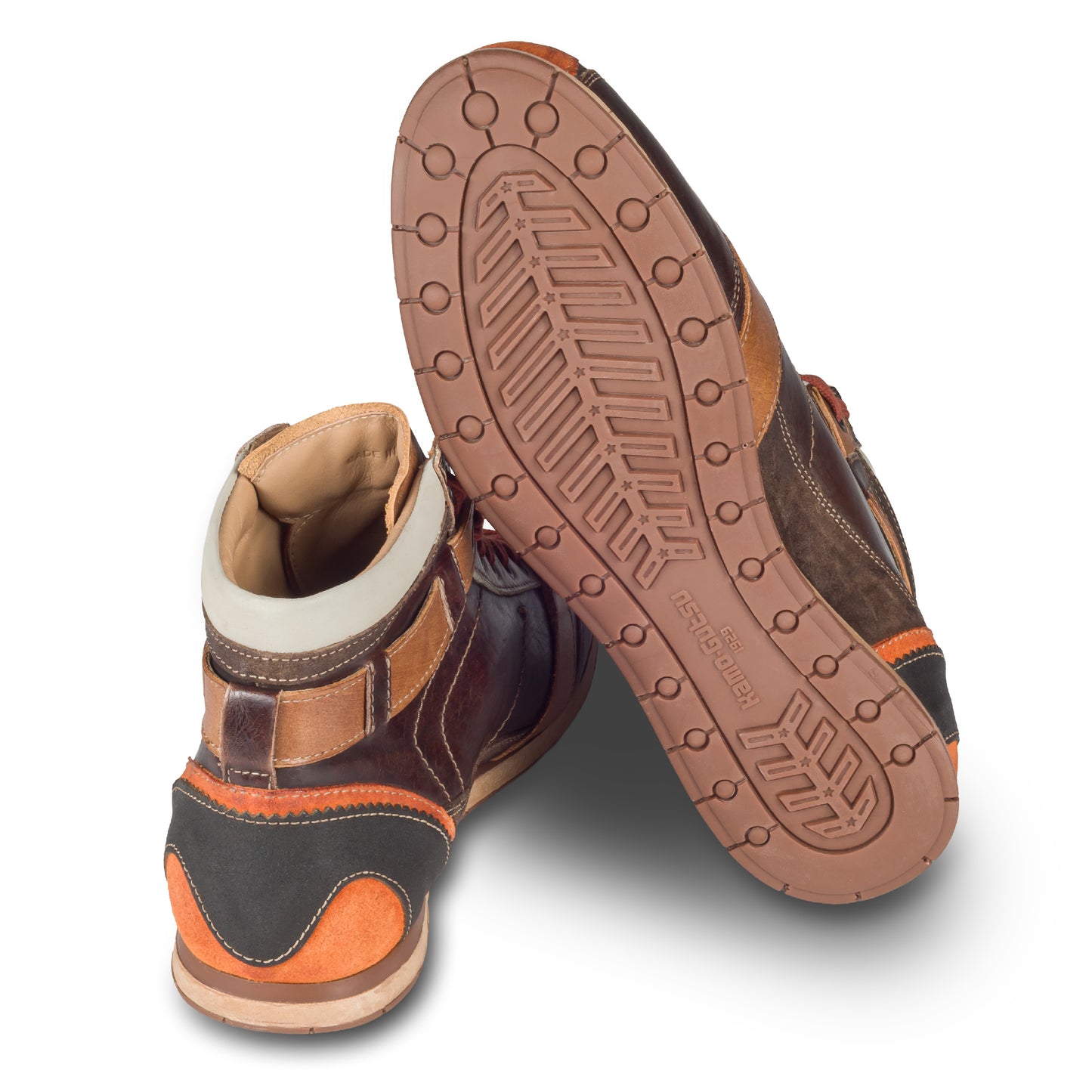 KAMO-GUTSU Retro Sneaker Stiefel Herren orange/braun - Leder stone-washed (TIFO-112 arancio + caffe)