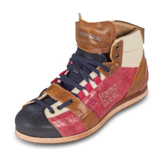 KAMO-GUTSU Sneaker Stiefel Herren rot/blau - Leder stone-washed (TIFO-105 blu + rubino)
