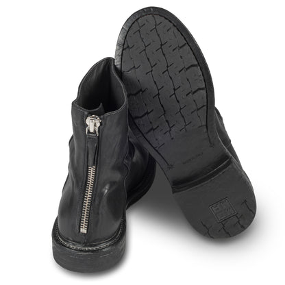 MOMA Stiefelette Herren mit Reißverschluß hinten, schwarz - Kalbsleder used-Look mit Raffung, handgefertigt