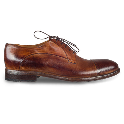 LEMARGO | Edle Leder Schnür-Halbschuhe im Vintage-Look, Captoe cognak braun, handgenäht