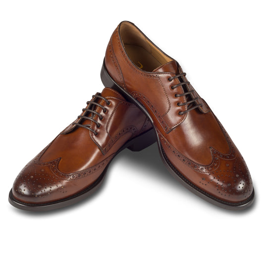 BRECOS Anzugschuhe | Full-Brogue Derby Budapester-Stil cognac braun, Kalbsleder Schnürer, durchgenäht