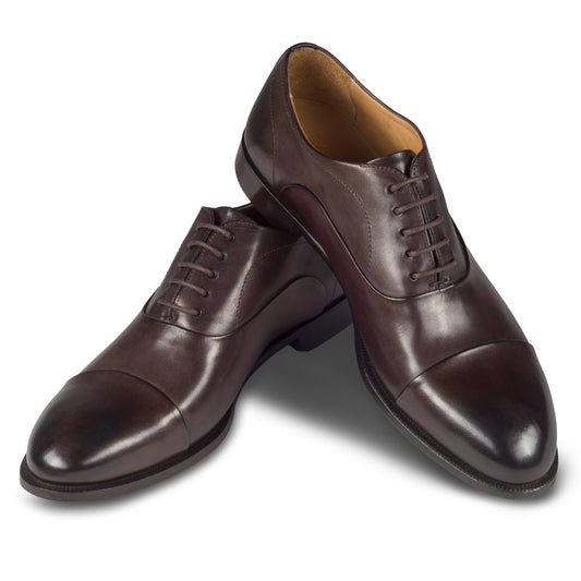 BRECOS Anzugschuhe | Captoe Oxford dunkelbraun, Kalbsleder Schnürer, durchgenäht
