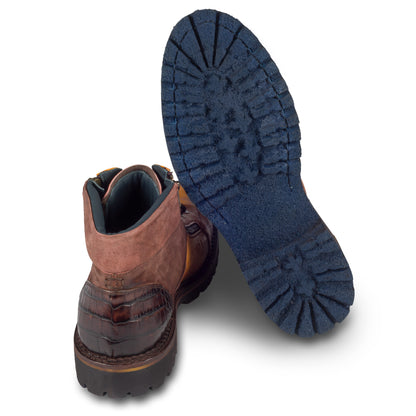 LORENZI Schnürstiefelette Herren mit Reißverschluß, braun - Kalbsleder stone-washed, handgefertigt