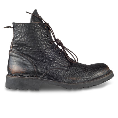 MOMA Schnürstiefelette Herren, braun/schwarz - Genarbtes Kalbsleder used-Look, handgefertigt