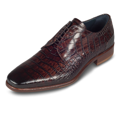 LORENZI Derby Schnürer braun - Kalbsleder in Kroko-Optik, durchgenäht - extravagant