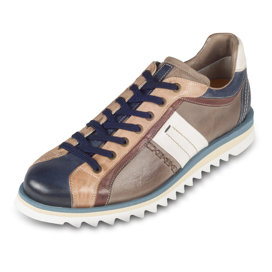LORENZI Sneaker Herren braun/blau/weiß - gewaschenes Leder, handgefertigt | SALE %