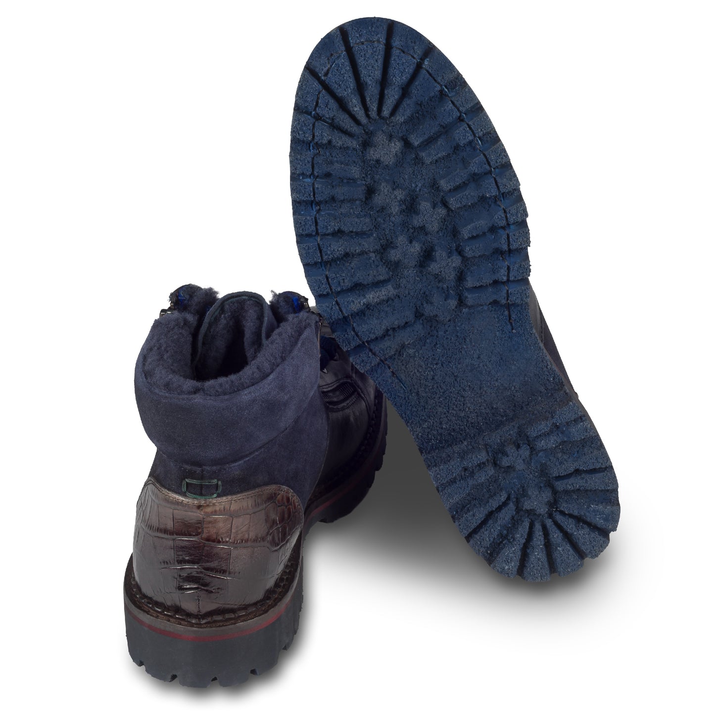 LORENZI Winterstiefelette Herren mit Lammfell & Reißverschluß, blau - Kalbsleder, handgefertigt
