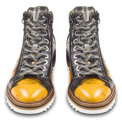 LORENZI Sneaker Stiefel Herren gelb/schwarz, Kalbsleder used-look, Reißverschluß, handgefertigt