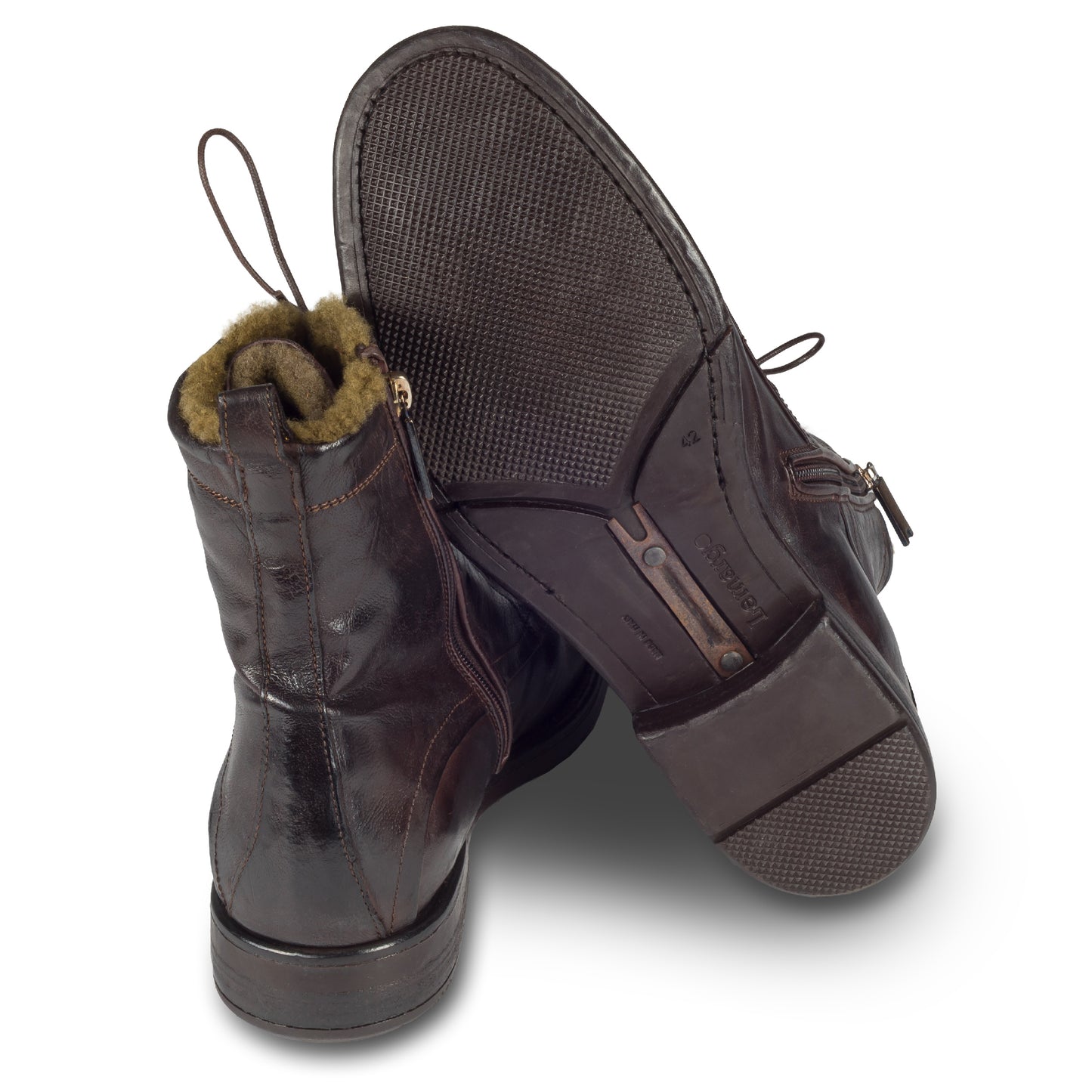 LEMARGO | Winterstiefelette Herren mit Lammfell & Reißverschluß dunkelbraun "ebano" - Kalbsleder stonewashed, durchgenäht