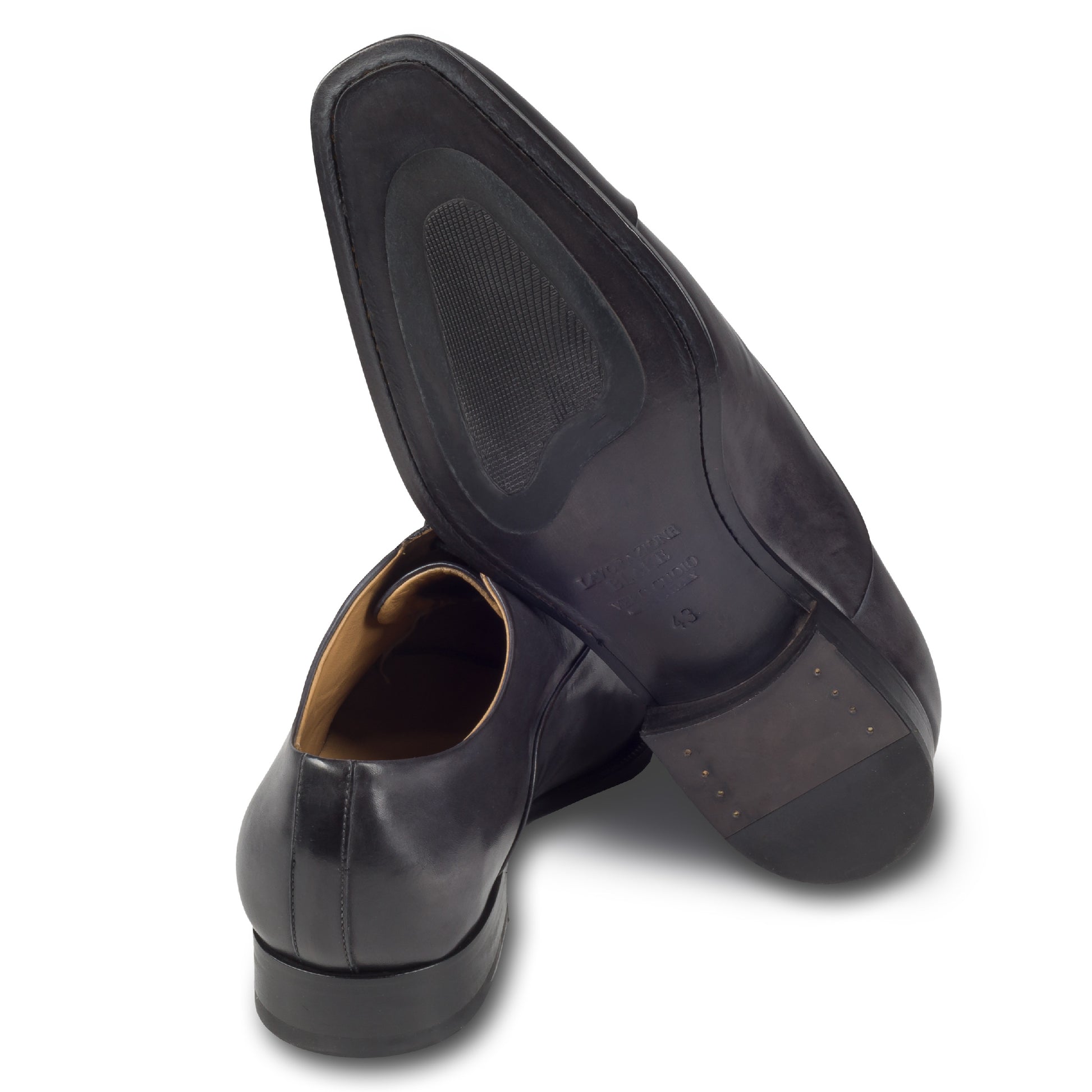 BRECOS Anzugschuhe | Captoe Oxford Schnürer grau/anthrazit, Kalbsleder. Ansicht Ferse und Sohle