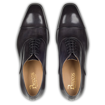 BRECOS Anzugschuhe | Captoe Oxford Schnürer grau/anthrazit, Kalbsleder. Paarweise Draufsicht