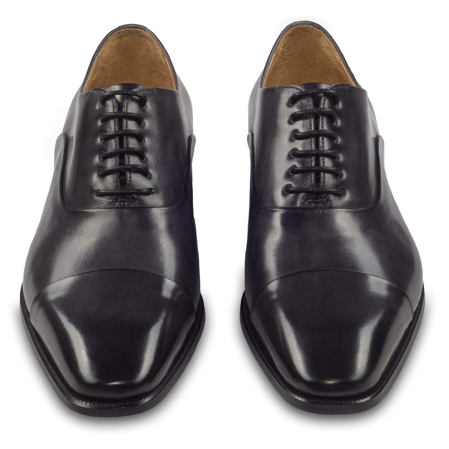 BRECOS Anzugschuhe | Captoe Oxford Schnürer grau/anthrazit, Kalbsleder. Paarweise Ansicht von vorne
