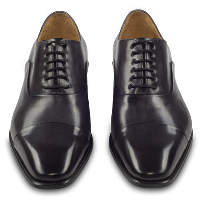 BRECOS Anzugschuhe | Captoe Oxford Schnürer grau/anthrazit, Kalbsleder. Paarweise Ansicht von vorne