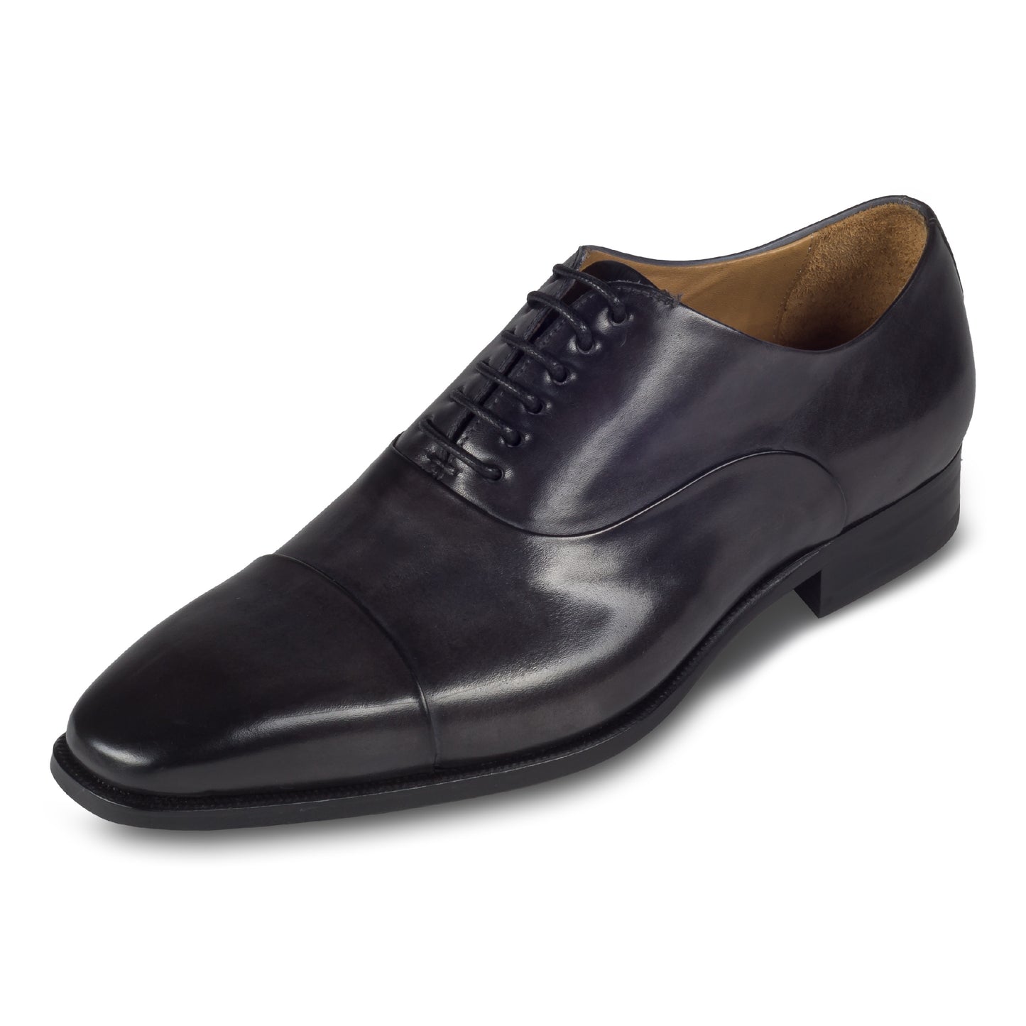 BRECOS Anzugschuhe | Captoe Oxford Schnürer grau/anthrazit, Kalbsleder. Schräge Ansicht linker Schuh