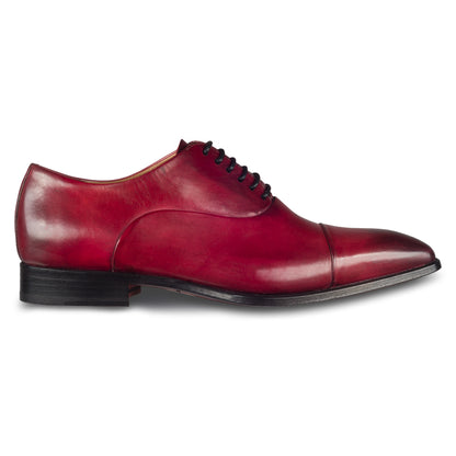 BRECOS Anzugschuhe | Captoe Oxford Schnürer rot, Kalbsleder, durchgenäht, Ansicht rechte Außenseite