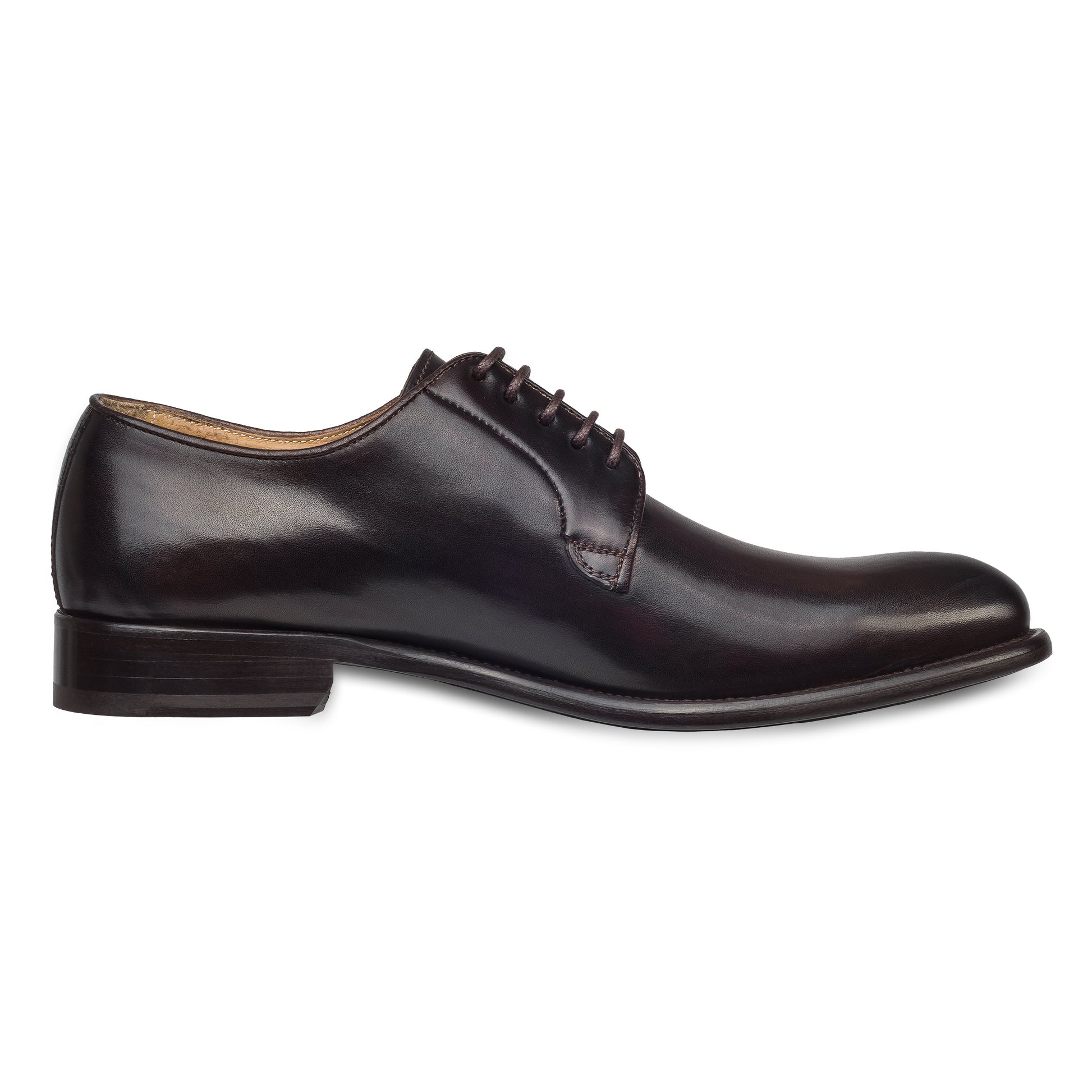 BRECOS Anzugschuhe | Plain Derby Schnürer dunkelbraun, Kalbsleder. Ansicht Innenseite linker Schuh