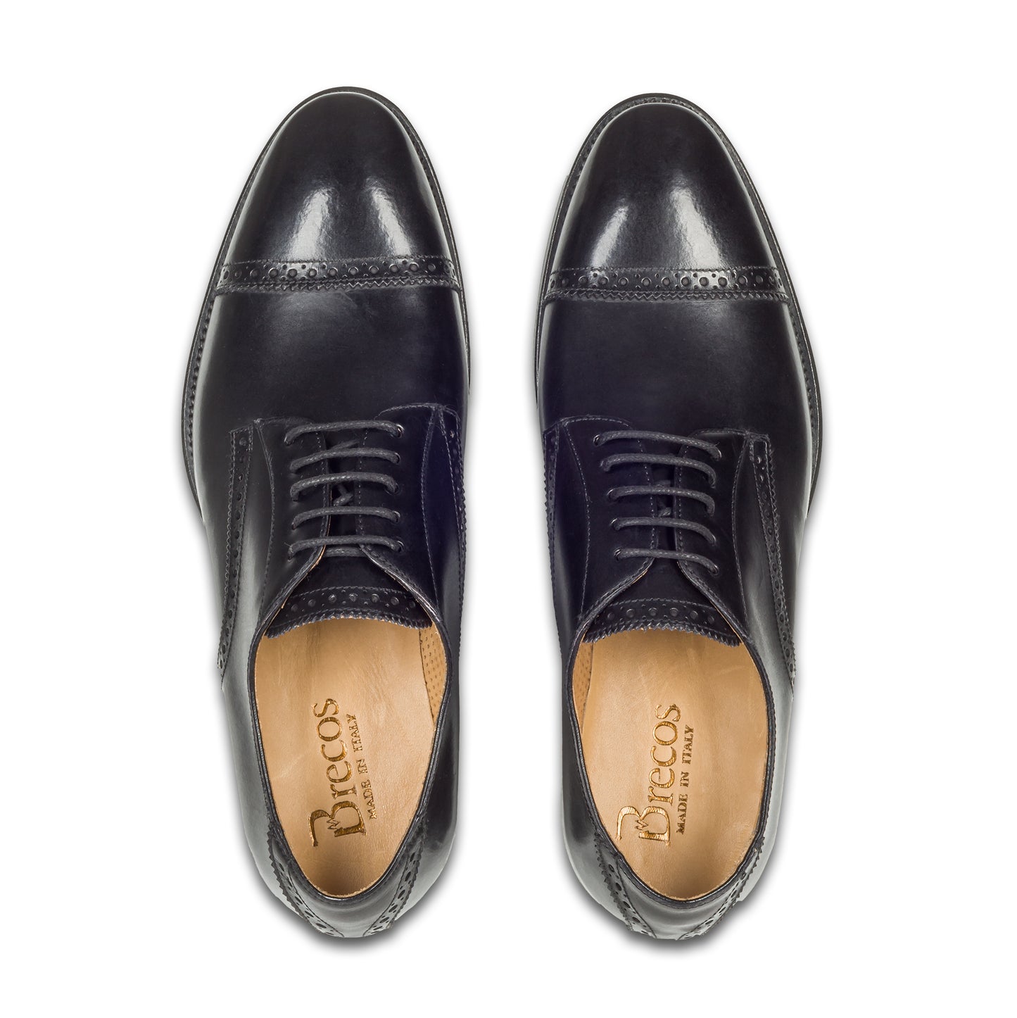 BRECOS Anzugschuhe | Quarter-Brogue Derby schwarz, Kalbsleder. Ansicht paarweise Draufsicht