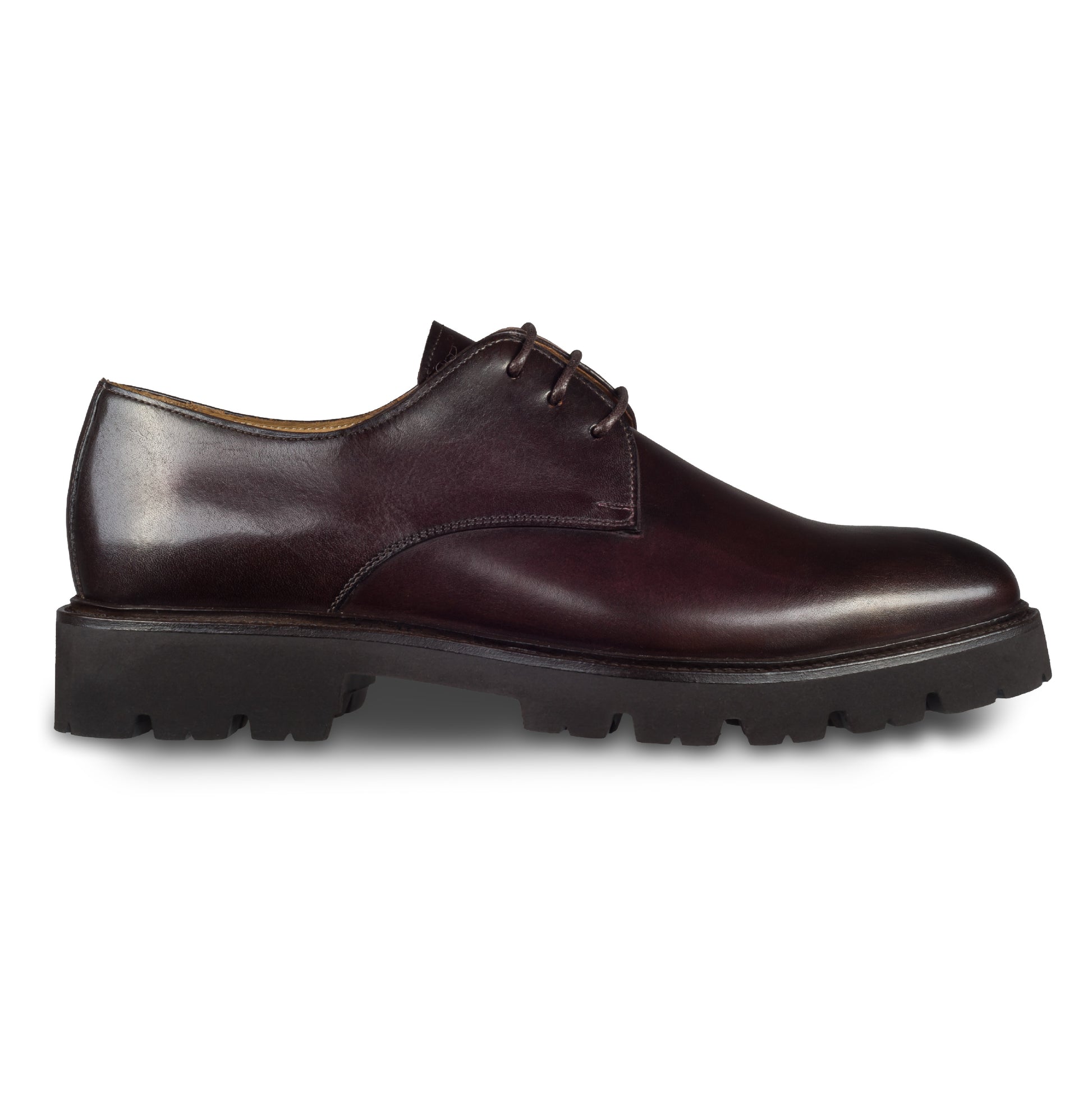 BRECOS Herren Schnür-Halbschuh aus Kalbsleder, dunkel braun. Mit ultraleichter Gummiprofil-Sohle. Handgefertigt und Durchgenäht. Ansicht der Außenseite rechter Schuh. 