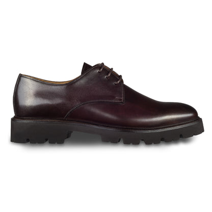 BRECOS Herren Schnür-Halbschuh aus Kalbsleder, dunkel braun. Mit ultraleichter Gummiprofil-Sohle. Handgefertigt und Durchgenäht. Ansicht der Außenseite rechter Schuh. 