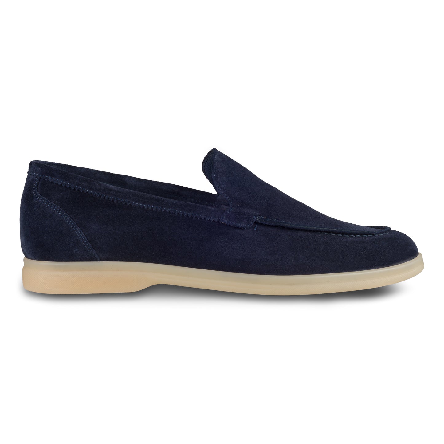 Brecos Italienische Herren-Loafer aus weichem Veloursleder in blau. Mit leichter Gummisohle.  Handgefertigt in Italien. Ansicht der Außenseite rechter Schuh. 