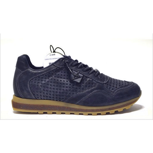 CETTI Sneaker Herren dunkel blau, Leder, C-848 Herbst - perforierte Optik (used tin antracita)