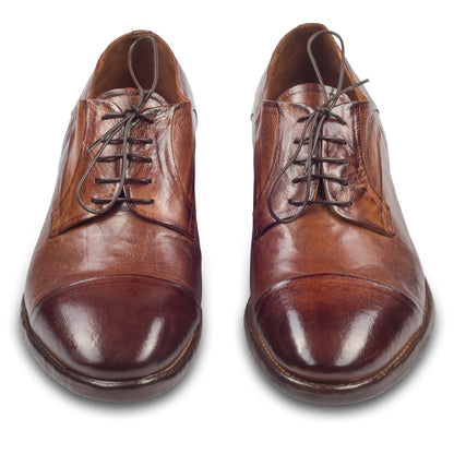 LEMARGO | Edle Leder Schnür-Halbschuhe im Vintage-Look, Captoe cognak braun, handgenäht