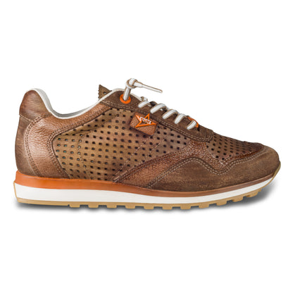 CETTI Herren Sommer Leder Sneaker, Modell „C848“ in braun (used tin cappuccino). Perforiertes Leder. Made in Spain. Ansicht rechter Schuh Außenseite.