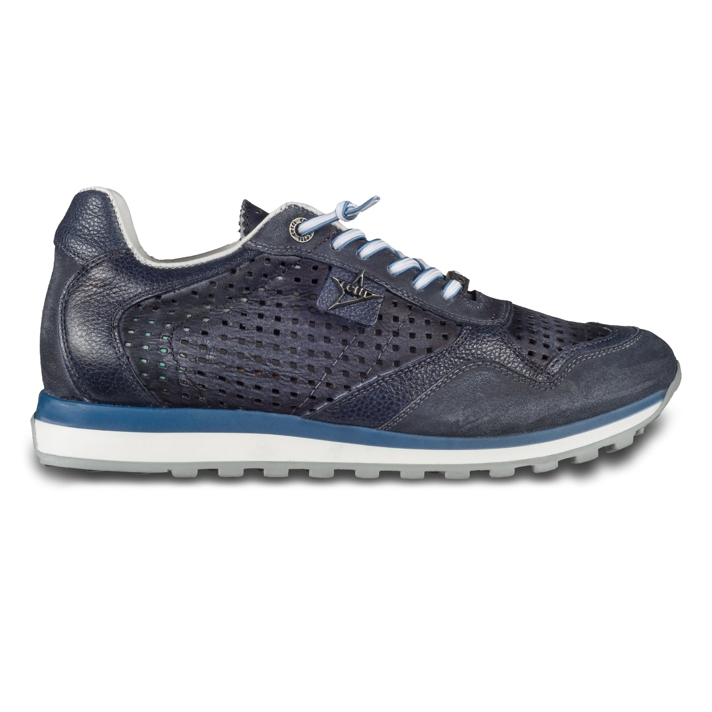 CETTI Herren Leder Sneaker, Modell „C848“ in dunkel blau / grau (used tin antracite), Made in Spain. Ansicht der Ferse und Sohlenunterseite. Ansicht der Außenseite rechter Schuh. 