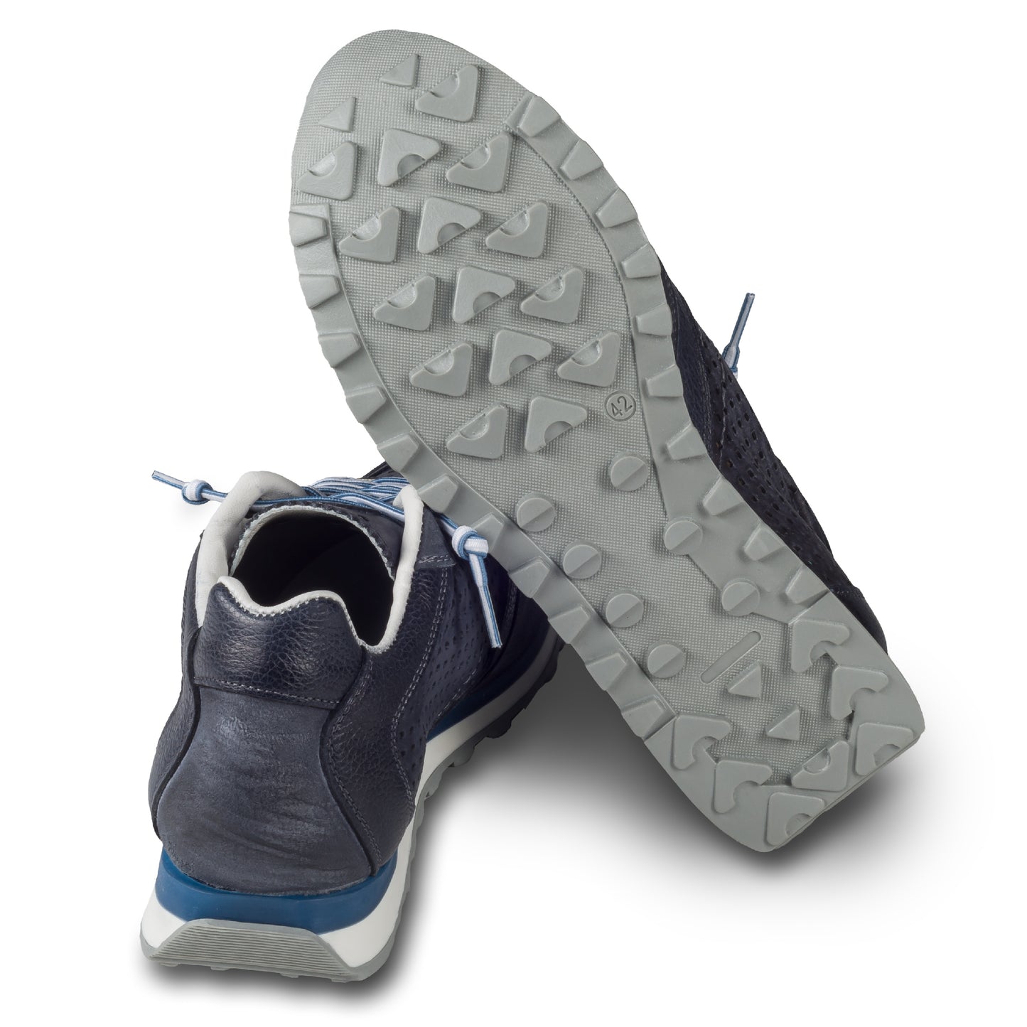 CETTI Herren Leder Sneaker, Modell „C848“ in dunkel blau / grau (used tin antracite), Made in Spain. Ansicht der Ferse und Sohlenunterseite. Ansicht der Ferse und Sohlenunterseite. 