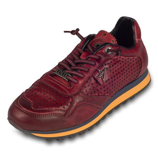 CETTI Herren Kalbsleder Sneaker, Modell „C-848“ in bordeaux rot (nature tin bordeos). Handgefertigt in Spanien. Schräge Ansicht linker Schuh.CETTI Herren Kalbsleder Sneaker, Modell „C-848“ in bordeaux rot (nature tin bordeos). Handgefertigt in Spanien. Schräge Ansicht linker Schuh.