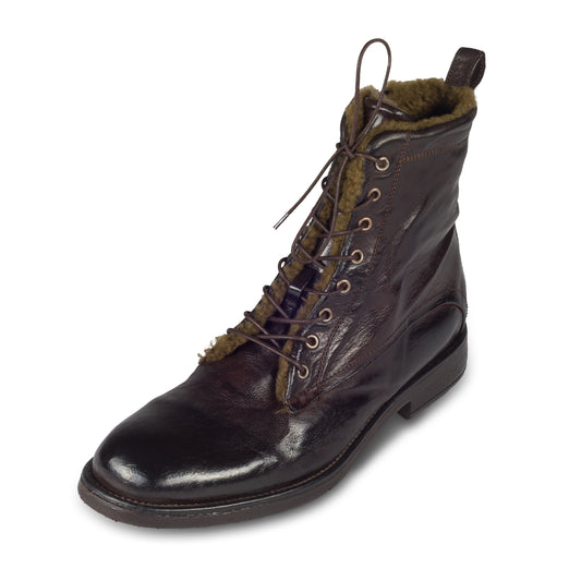 LEMARGO | Winterstiefelette Herren mit Lammfell & Reißverschluß dunkelbraun "ebano" - Kalbsleder stonewashed, durchgenäht