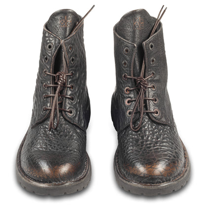 MOMA Schnürstiefelette Herren, braun/schwarz - Genarbtes Kalbsleder used-Look, handgefertigt