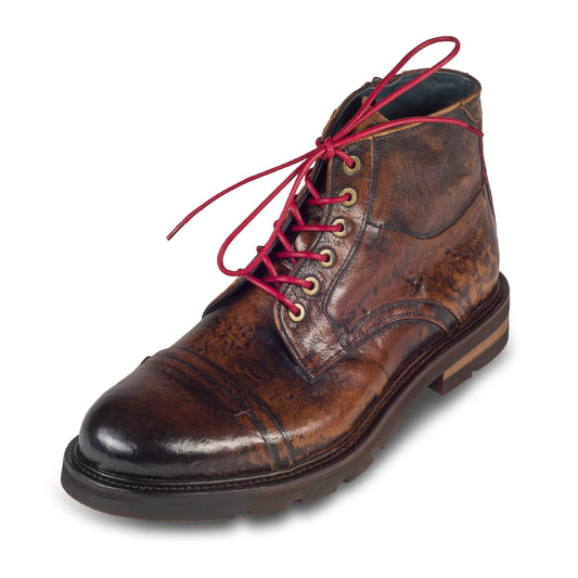 LORENZI Schnürstiefelette Herren mit Reißverschluß braun - Kalbsleder Vintage-Look, handgefertigt