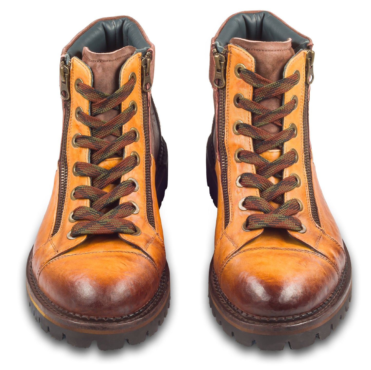 LORENZI Schnürstiefelette Herren mit Reißverschluß, braun - Kalbsleder stone-washed, handgefertigt