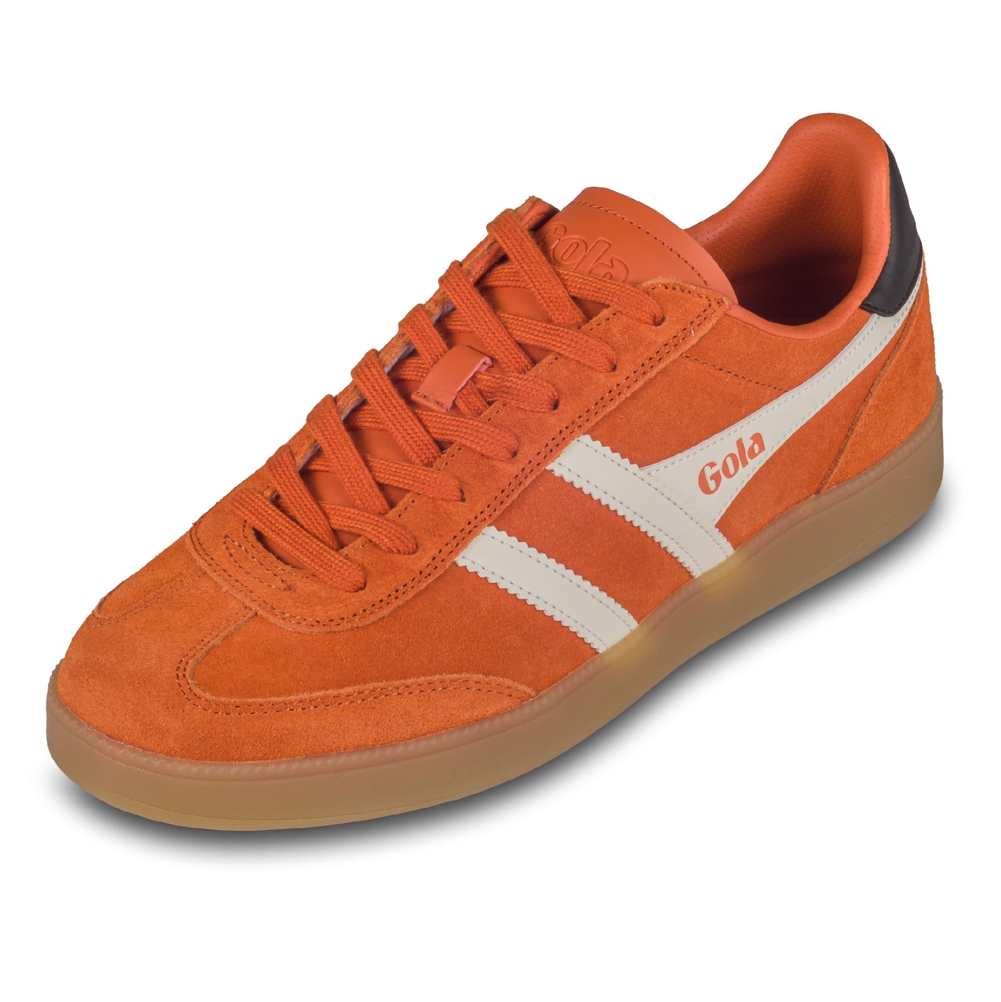 GOLA Herren Sneaker Viper orange/weiß, Wildleder. Modell CMB735 Moody Orange/Off White/Black/Gum. Schräge Ansicht linker Schuh. 