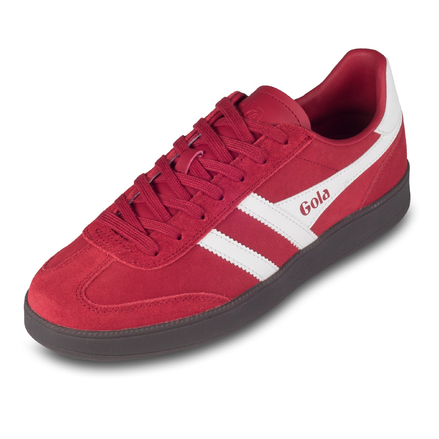 GOLA Herren Sneaker Viper rot/weiß, Wildleder. Modell CMB735 Red/White/Dark Gum. Schräge Ansicht linker Schuh. 