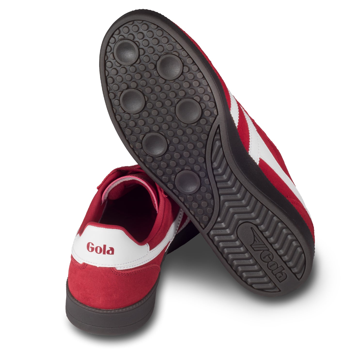 GOLA Herren Sneaker Viper rot/weiß, Wildleder. Modell CMB735 Red/White/Dark Gum. Ansicht der Ferse und Sohlenunterseite. 