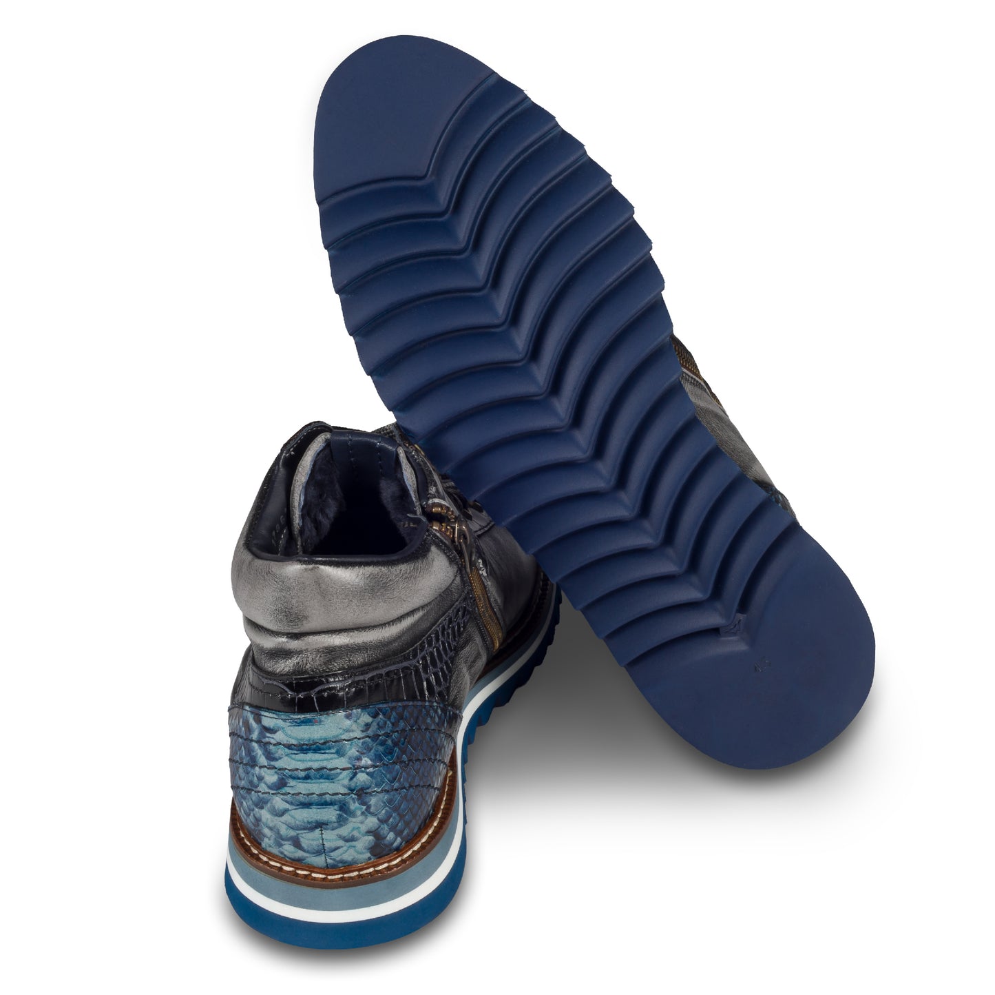 LORENZI Sneaker-Stiefel Herren blau/grau mit Lammfell, Kalbsleder, Reißverschluß