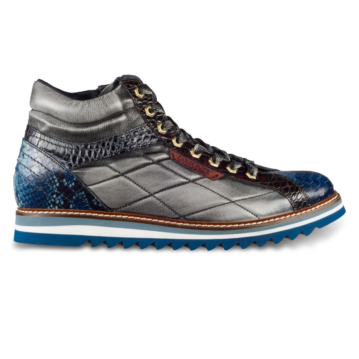 LORENZI Sneaker-Stiefel Herren blau/grau mit Lammfell, Kalbsleder, Reißverschluß
